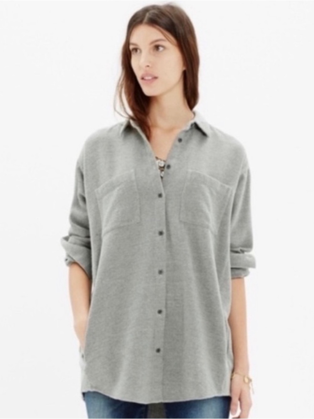 Madewell Oversized Shirt Jacket Shacket Button Down Utility Cotton Gray Size Xs